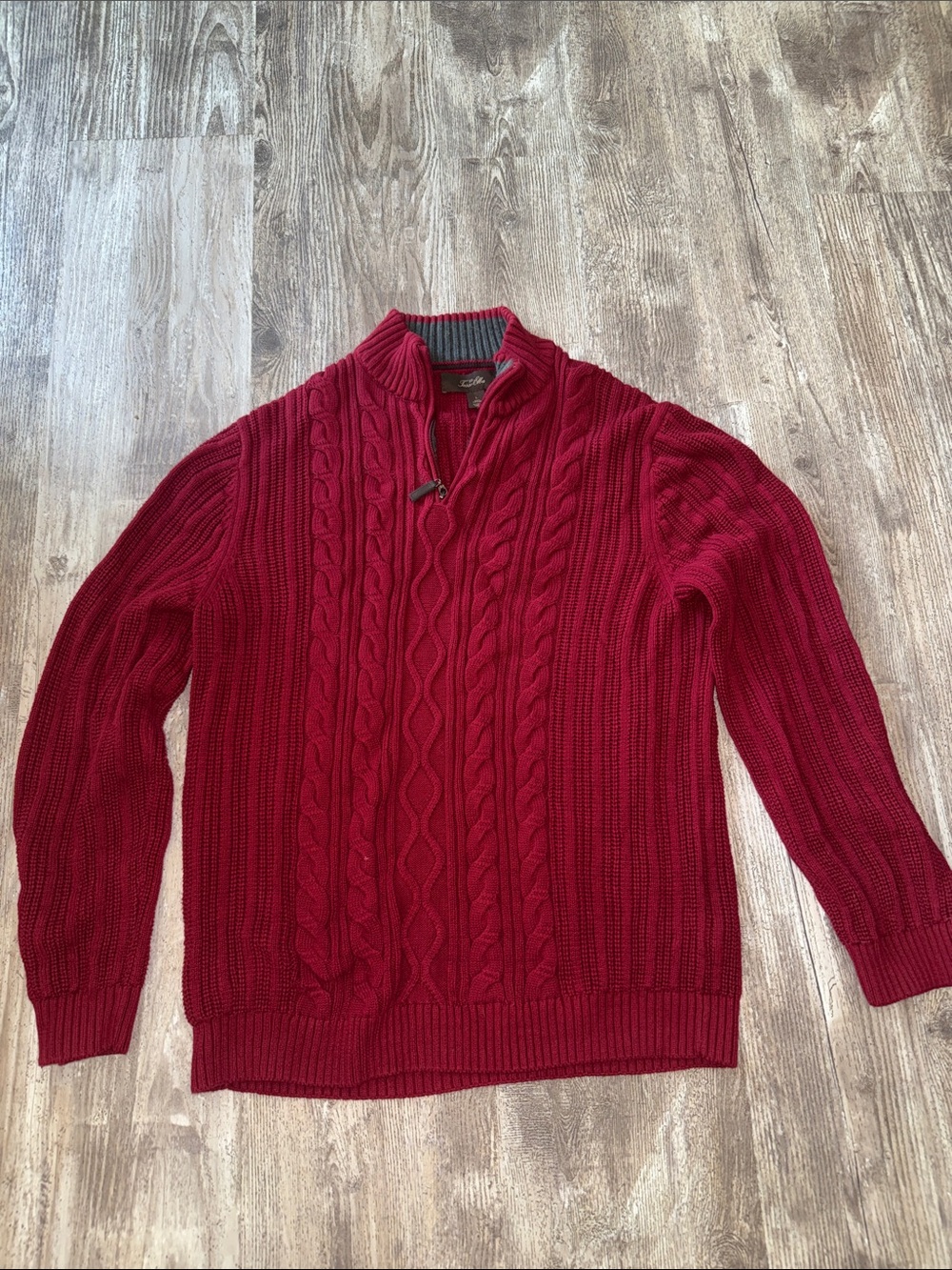 Tasso Elba Red Cable-Knit Half-Zip Sweater